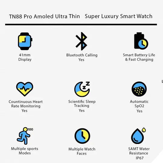 TN88 Pro Amoled Ultra Thin Dial Super Luxury Smart Watch